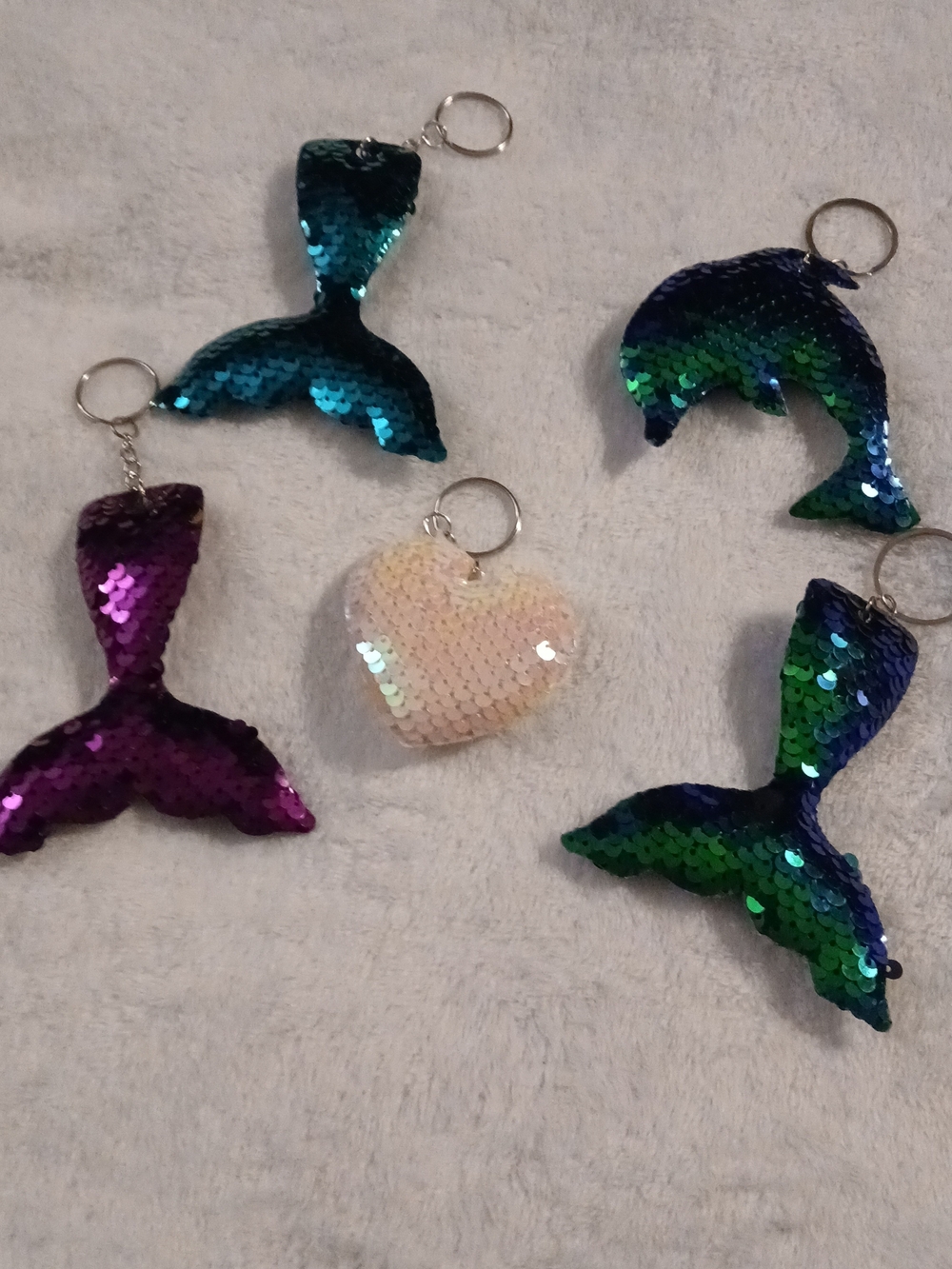 SEQUIN BAG CHARMS Mermaid Tail, Dolphin & Heart Keychain [YOU CHOOSE 1 or MORE!]